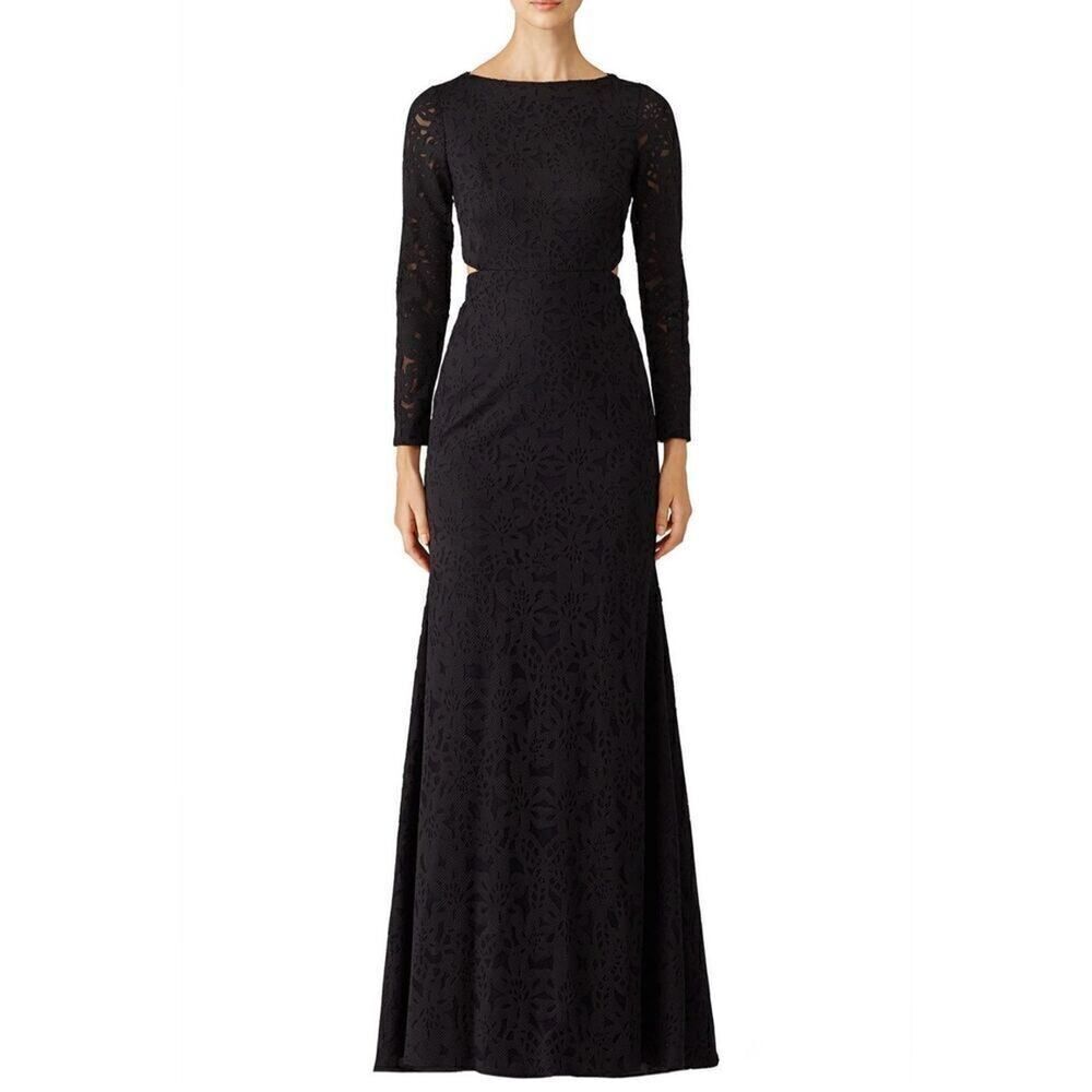 ML Monique Lhuillier Black Floral Shadow Gown ❤️🩹